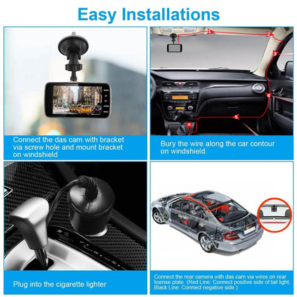 FHD 1080P Dash Cam 4" Screen Dual Cameras