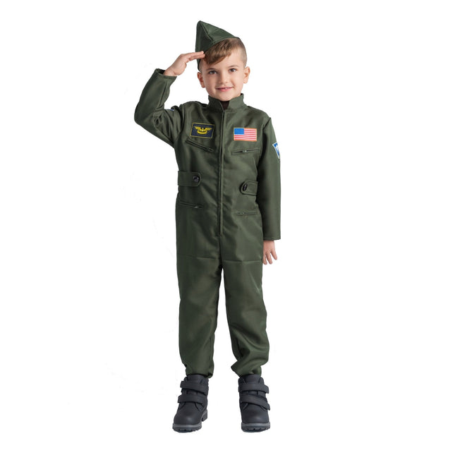 Kids Air Force Pilot Costume with Flight Suit and Hat