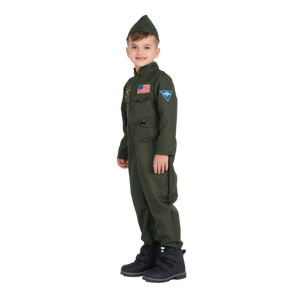 Kids Air Force Pilot Costume with Flight Suit and Hat