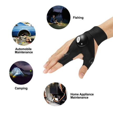 Fingerless LED Flashlight Gloves Auto Repair Fishing Hiking
