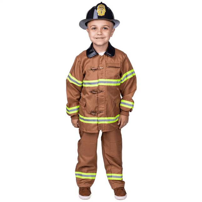Kids Firefighter Costume – Fireman Uniform with Jacket, Suspenders & Hat for Halloween and Dress Up