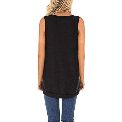 Women's Summer Tank Tops Leopard Pocket Sleeveless Blouse