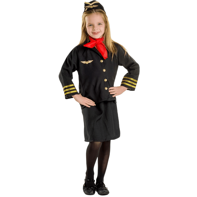 Kids Flight Attendant Costume – Stewardess Uniform for Girls Halloween Dress Up & Pretend Play