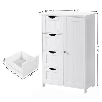 Floor Cabinet Bathroom Organizer with 4 Drawers and Adjustable Shelf