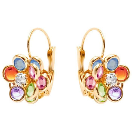 Flower Shaped Leverback Drop Earrings Made with Swarovski Crystals