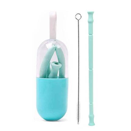 Foldable and Reusable Silicone Drinking Straw with Case
