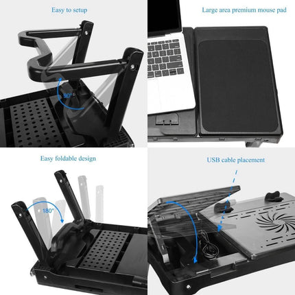 Foldable Laptop Table Bed Notebook Desk with Cooling Fan Mouse Board