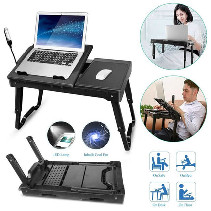 Foldable Laptop Table Bed Notebook Desk with Cooling Fan Mouse Board