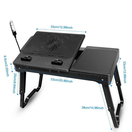 Foldable Laptop Table Bed Notebook Desk with Cooling Fan Mouse Board