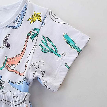 Girl's Dinosaur Tunic Short Sleeve Summer Casual Dress