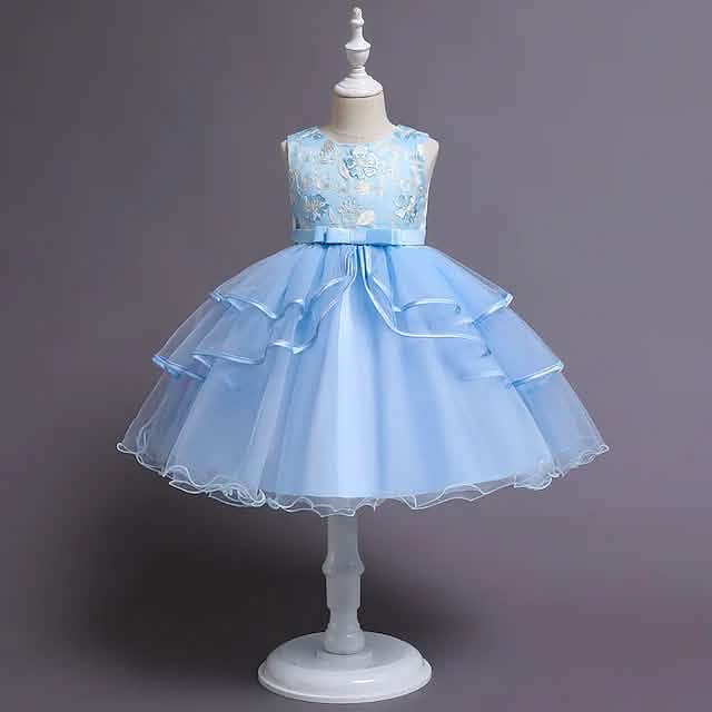 Girls' Patchwork Mesh Bow Party Dress