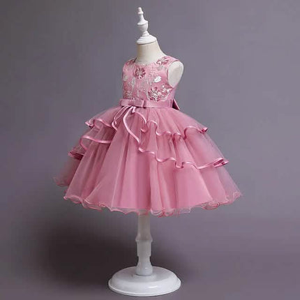 Girls' Patchwork Mesh Bow Party Dress
