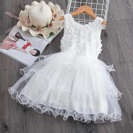 Girls' Ruffle Mesh Embroidered Dress