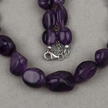 Amethyst Beaded Necklace, Genuine Raw Amethyst Beads Necklace for Women in Sterling Silver, February Birthstone Necklace, Gift for Mom
