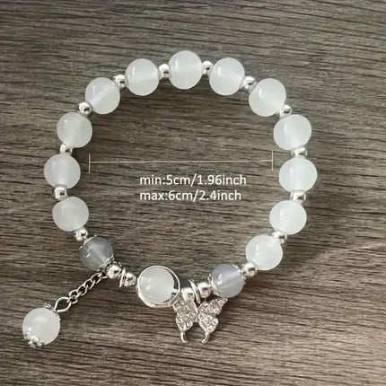 Glass Cat Eye Stone Beaded Bracelet with Butterfly Charm
