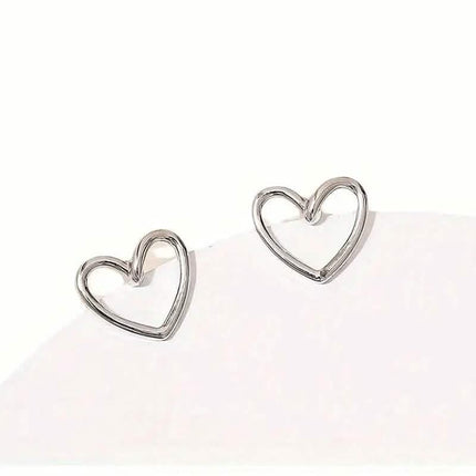Glossy Hollow Heart Design Stud Earrings