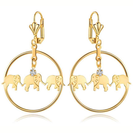 Gold Plated Elephant Dangle Earrings Made with Swarovski Crystals