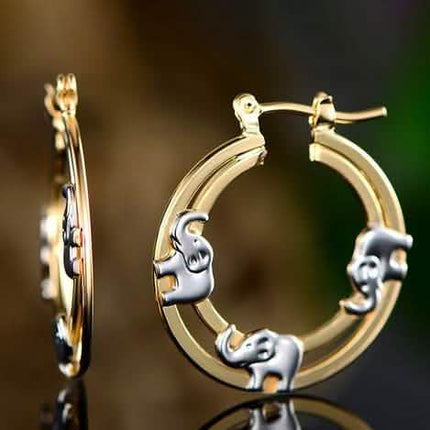 Gold Plated Elephant Stamp Hoop Earrings