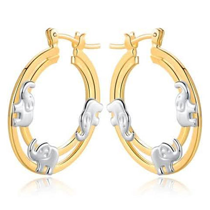 Gold Plated Elephant Stamp Hoop Earrings