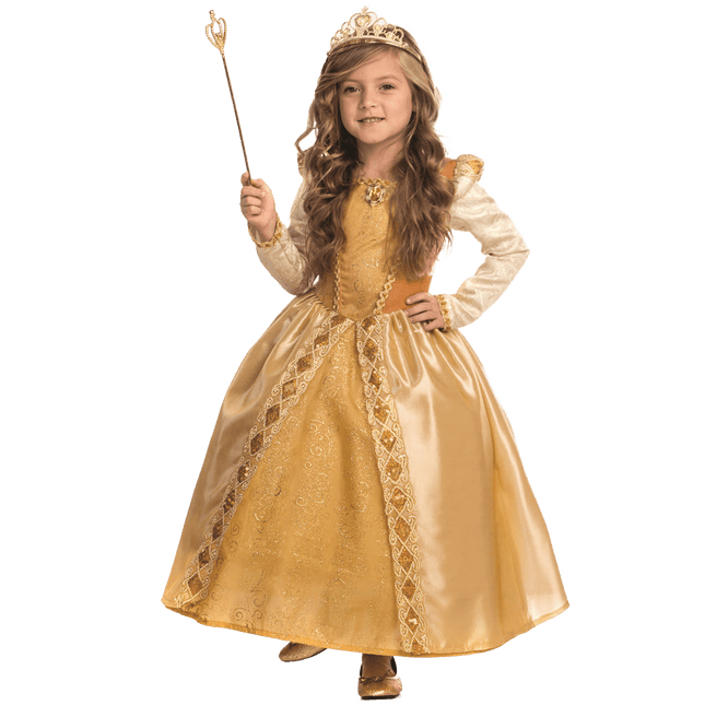 Kids Gold Princess Costume with Sparkling Gown and Royal Details