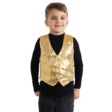 Kids Gold Sequin Vest with Sparkling Design and Party Style Finish