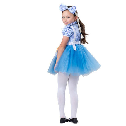Kids Goldilocks Costume with Blue Dress, Apron and Braided Headband