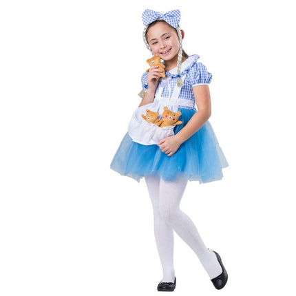 Kids Goldilocks Costume with Blue Dress, Apron and Braided Headband