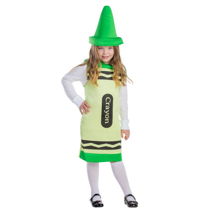 Kids Green Crayon Costume with Colorful Tunic and Creative Design