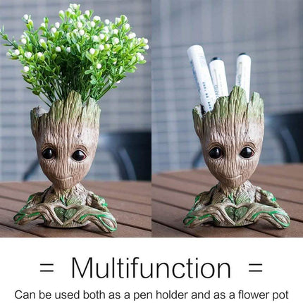 Groot Pen Pot Tree Man Pens Holder or Flower Pot with Drainage Hole