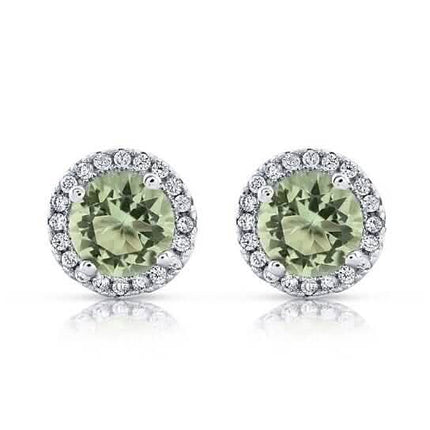 Halo Cz Green Earrings White Sterling Silver