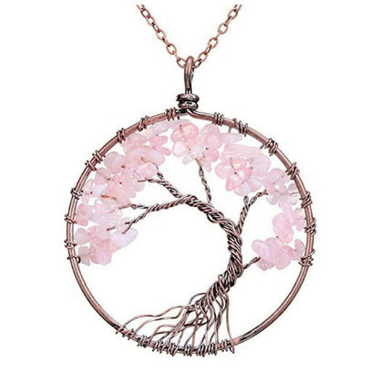 Handmade Genuine Gemstone Chakra Tree of Life Pendant Necklace
