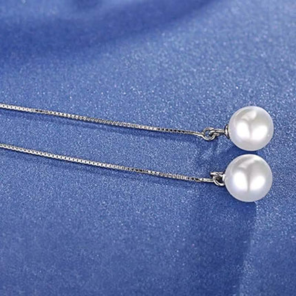 Hongye Big Natural Pearls Ear Line Super Long 925 Silver Drop Earrings