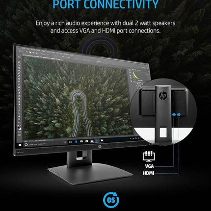 HP 23.8” VH240a IPS FHD LED Monitor HDMI VGA Speakers (Refurbished)