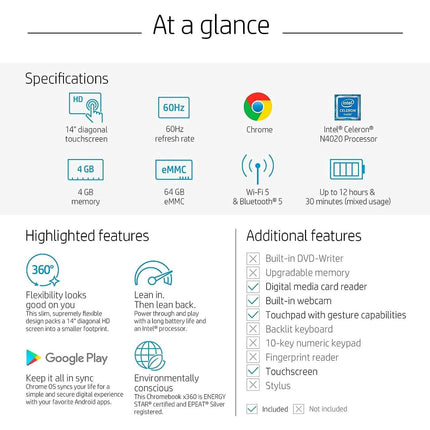 HP Laptop X360 14a Chromebook 14" HD Touchscreen (Refurbished)