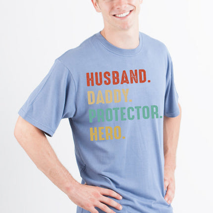 Husband, Daddy, Protector, Hero Men's Bamboo Viscose/Organic Cotton Short Sleeve Graphic T-Shirt