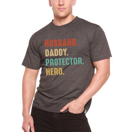 Husband, Daddy, Protector, Hero Men's Bamboo Viscose/Organic Cotton Short Sleeve Graphic T-Shirt