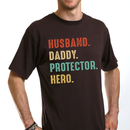 Husband, Daddy, Protector, Hero Men's Bamboo Viscose/Organic Cotton Short Sleeve Graphic T-Shirt