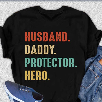 Husband, Daddy, Protector, Hero Men's Bamboo Viscose/Organic Cotton Short Sleeve Graphic T-Shirt
