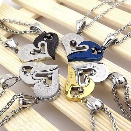 I Love You for Couple Iron Chain Black Heart Love Necklace