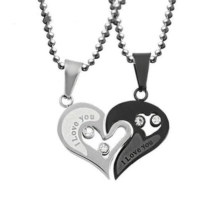 I Love You for Couple Iron Chain Black Heart Love Necklace