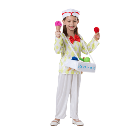 Kids Ice Cream Vendor Costume with Apron, Hat and Sweet Shop Style Details
