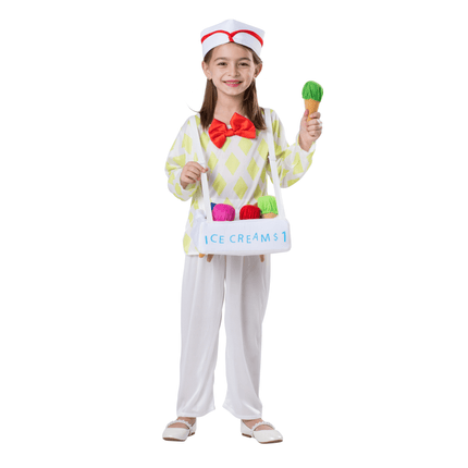 Kids Ice Cream Vendor Costume with Apron, Hat and Sweet Shop Style Details