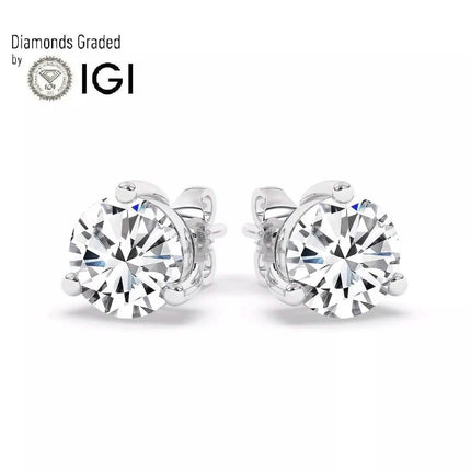 IGI, F/VS1, 3 CT Solitaire Lab-Grown Round Diamond Studs Earring 950 Platinum