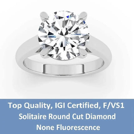 IGI, F/VS1, 5CT Solitaire Lab-Grown Round Diamond Engagement Ring 18K White Gold