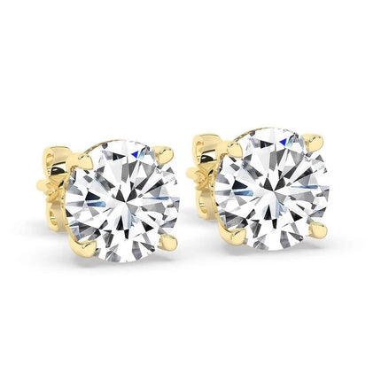 IGI,F/VS1 ,2 CT Solitaire Lab-Grown Round Diamond Studs Earring, 18K Yellow Gold