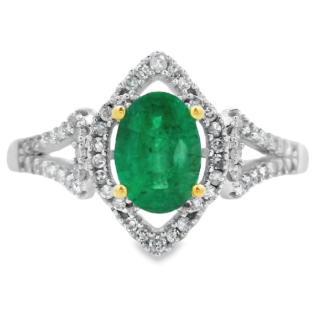 Genuine .94ct Emerald Diamond Ring 14KT White Gold