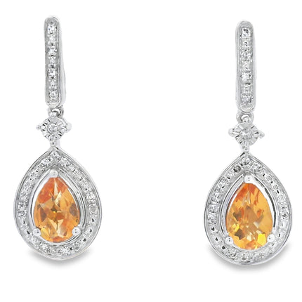 .89ct Citrine Diamond Dangle Earrings 10KT White Gold