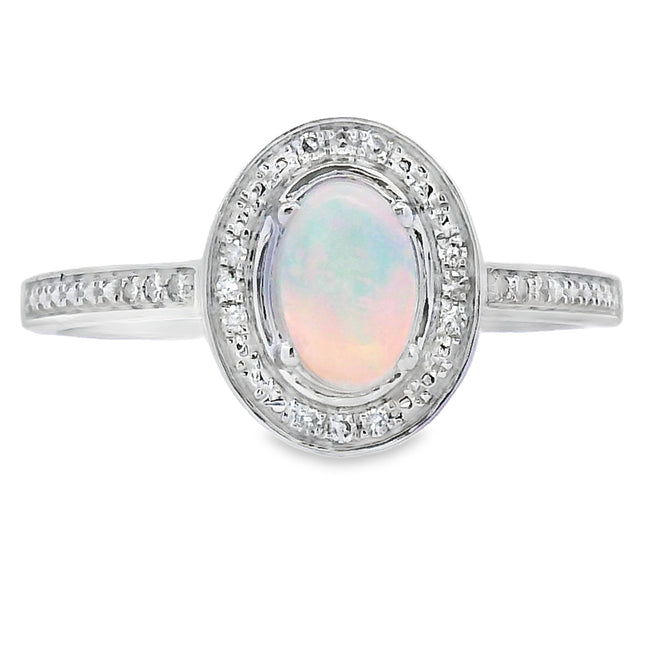 Genuine .36ct Opal Diamond Ring 10KT White Gold