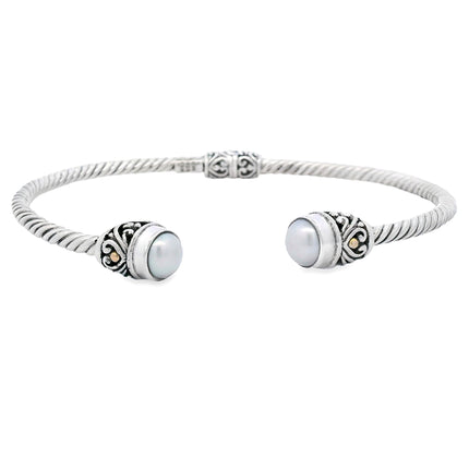 Pearl Bangle Bracelet Sterling Silver 18KT Gold
