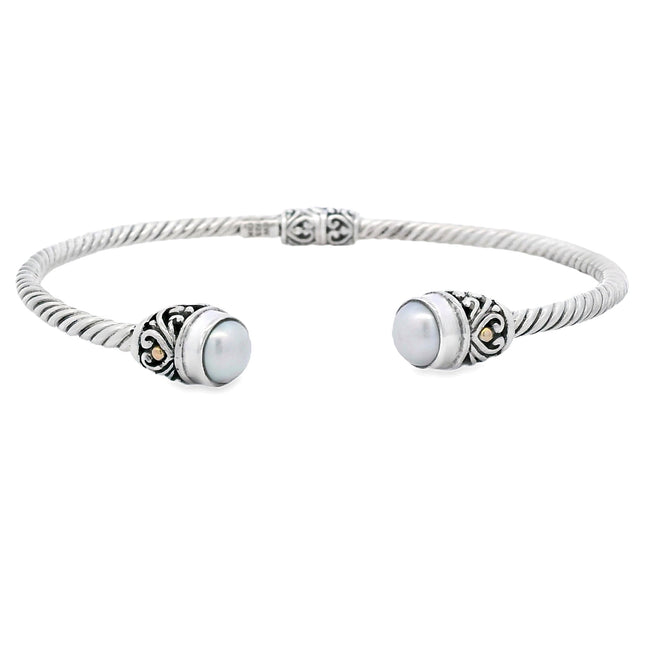 Pearl Bangle Bracelet Sterling Silver 18KT Gold